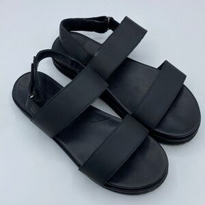 Nisolo Go-To Flatform Sandal 2.0 black leather size 7.5 quiet luxury normcore‎